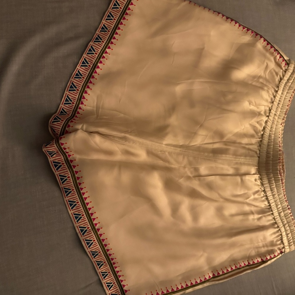 Johnny Was Floral Silk Shorts with Geometric Trim - Picture 9 of 11